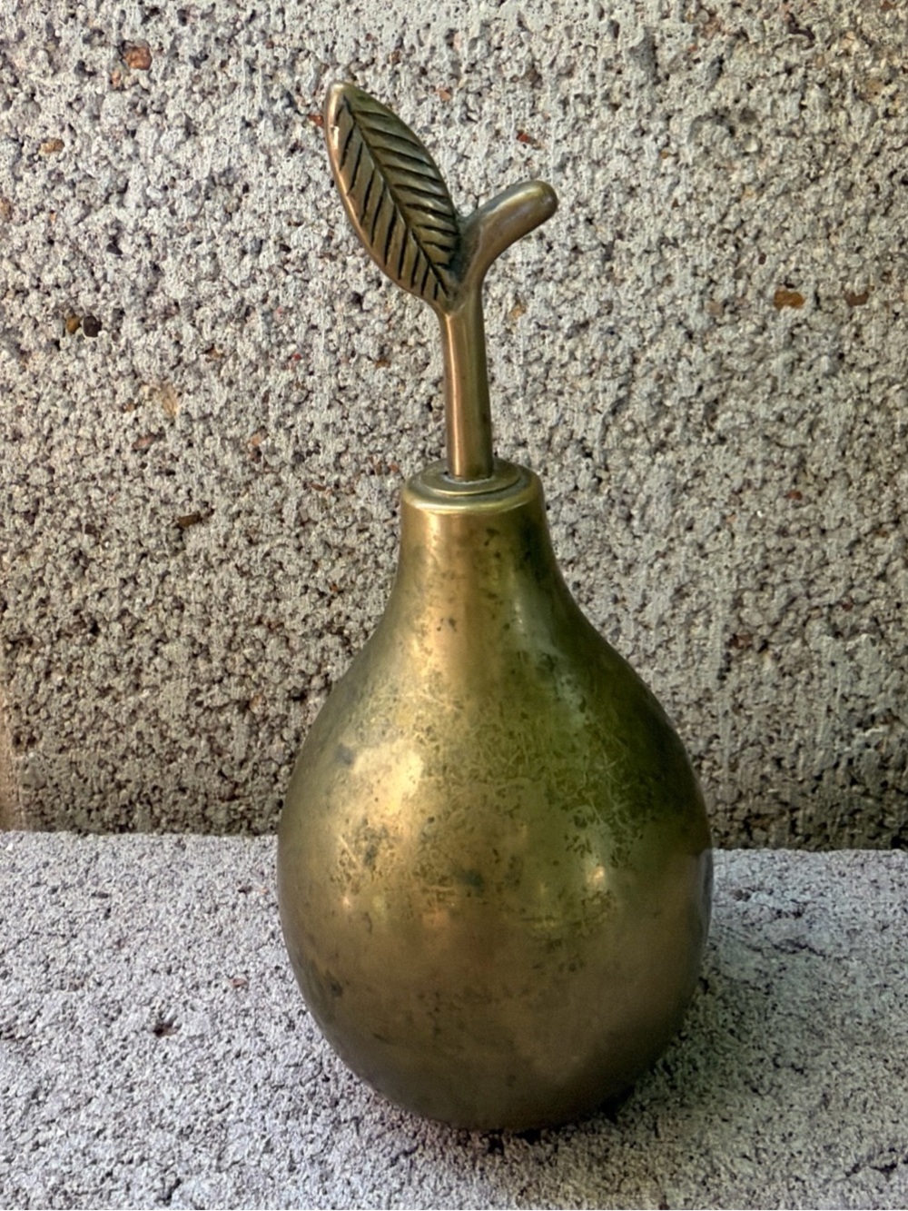 Vintage Brass Pear Decorative Accent with Leaf Top